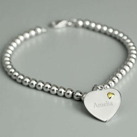 Personalised Name Sterling Silver and 9ct Gold Heart Bracelet