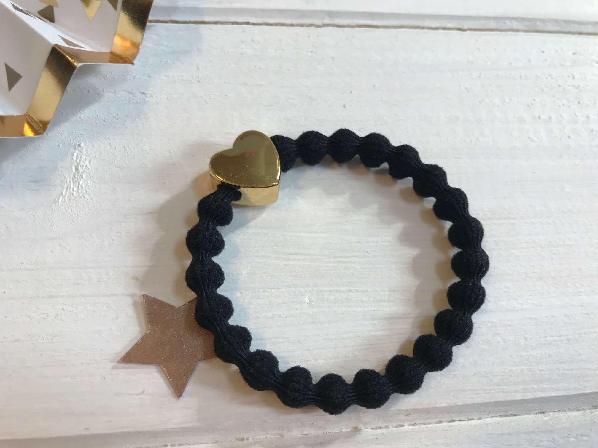 Lupe Heart Charm Stackable Hair Tie Bracelet - Black Gold