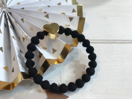 Lupe Heart Charm Stackable Hair Tie Bracelet - Black Gold