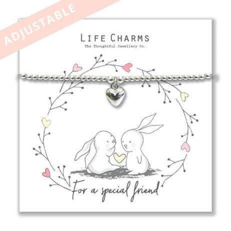 Life Charm Special Friend Rosey Rabbits Silver Heart Bracelet - Adjustable