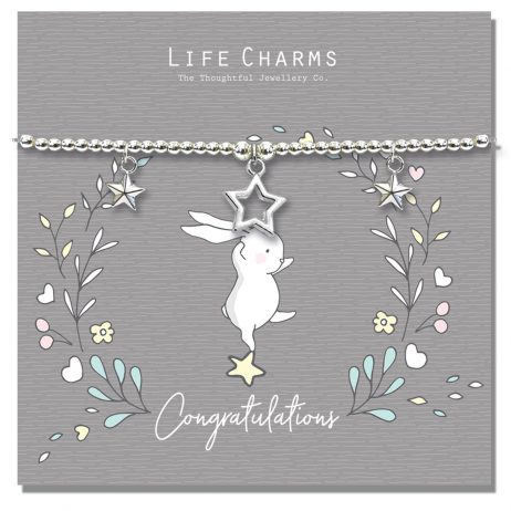 Life Charm Congratulations Rosey Rabbits Silver Star Bracelet