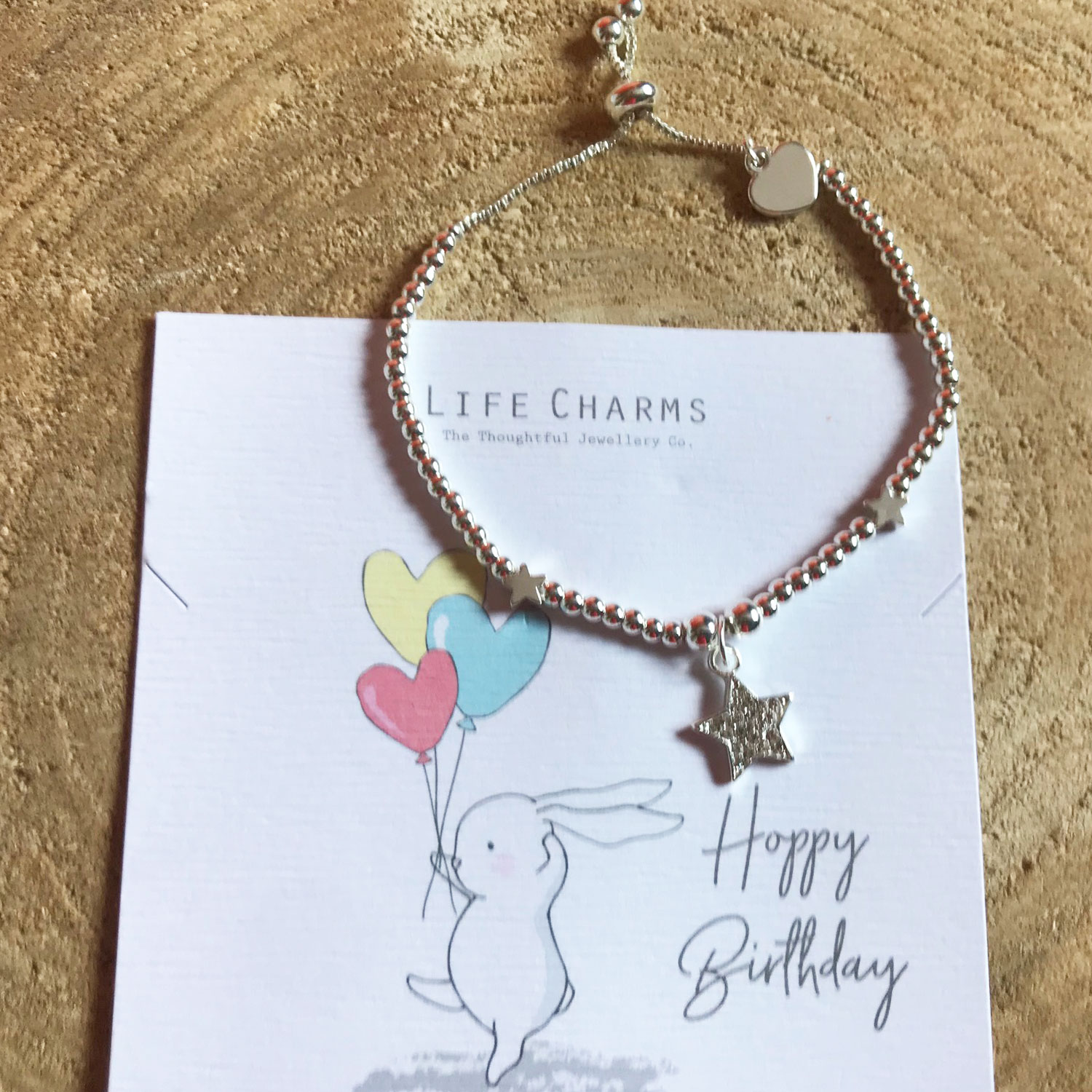 Life Charm Happy Birthday Silver Star Bracelet - Rosey Rabbits RR14