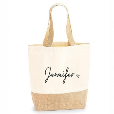 Personalised Large Tote Jute Shopping Bag with Name