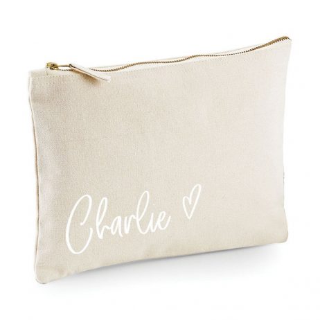 Personalised Bridesmaid Makeup Bag with Name and Heart