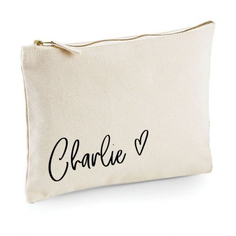 Personalised Bridesmaid Makeup Bag with Name and Heart