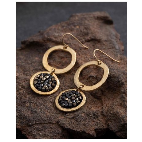 Danon Jewellery Rock Chic Crystal Drop Hoop Earrings Gold and Black