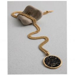 Danon Jewellery Long Gold Plated Necklace with Black Swarovski Crystals Pendant