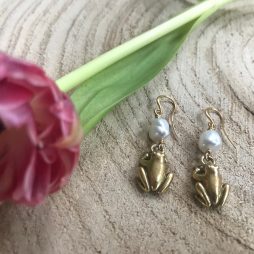 Hultquist Gold Plated Frog Drop Earrings with Freshwater Pearl