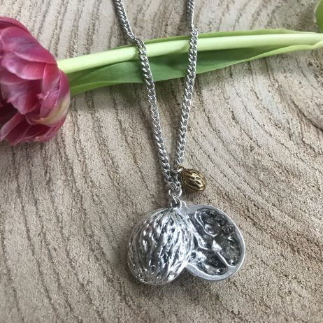Hultquist Jewellery Bi Colour Silver and Gold Long Wallnut Necklace