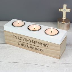 Personalised Classic Triple Tea Light Memorial Candle Holder Box