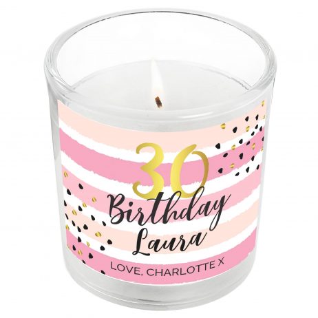 Personalised Birthday Gold and Pink Stripe Scented Jar Candle - Any Age