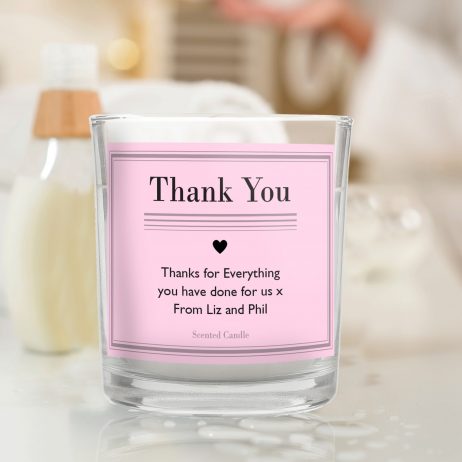 Personalised Thank You Classic Pink Scented Jar Candle