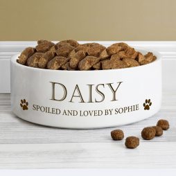 Personalised Paws Any Name and Message Medium White Pet Bowl - Dog or Cat 14cm