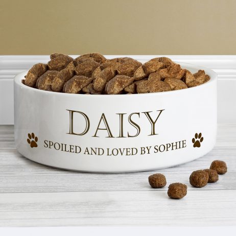 Personalised Paws Any Name and Message Medium White Pet Bowl - Dog or Cat 14cm