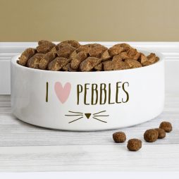 Personalised Cat Features Medium White Pet Bowl - 14cm