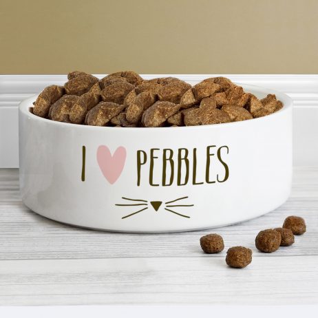 Personalised Cat Features Medium White Pet Bowl - 14cm