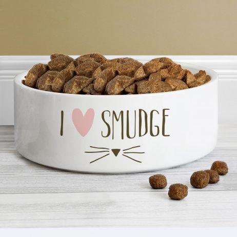 Personalised Cat Features Medium White Pet Bowl - 14cm