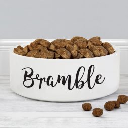 Personalised Medium White Ceramic Pet Bowl - Dog or Cat 14cm