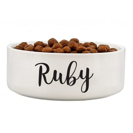 Personalised Medium White Ceramic Pet Bowl - Dog or Cat 14cm