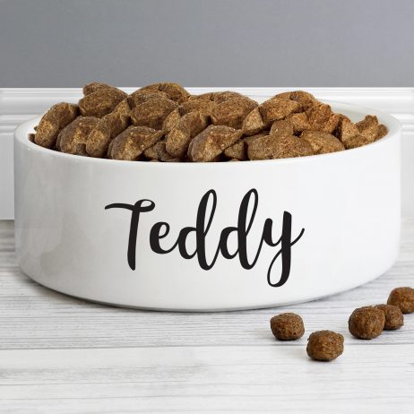 Personalised Medium White Ceramic Pet Bowl - Dog or Cat 14cm