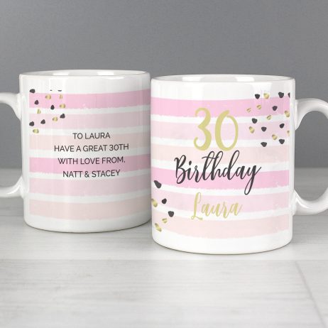 Personalised Birthday Gold and Pink Stripe Mug - Any Age