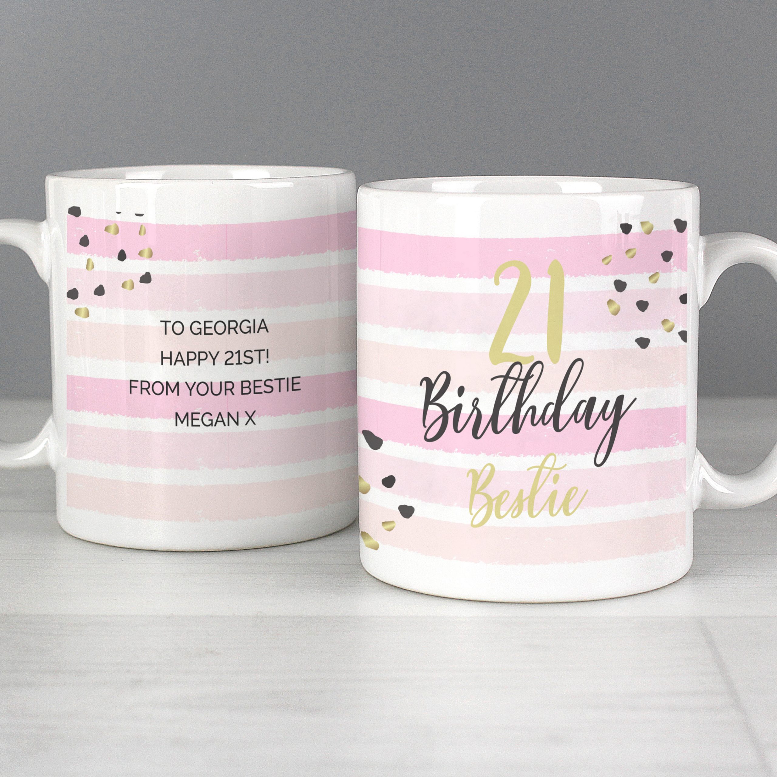Personalised Birthday Gold and Pink Stripe Mug P0805I69