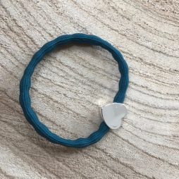 Lupe Heart Charm Stackable 2 in 1 Hair Tie Bracelet - Teal Silver Wristee