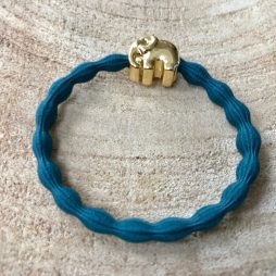 Lupe Elephant Charm Stackable 2 in 1 Hair Tie Bracelet - Teal Gold Wristee