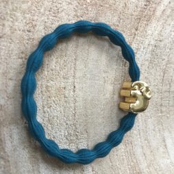Lupe Elephant Charm Stackable 2 in 1 Hair Tie Bracelet - Teal Gold Wristee