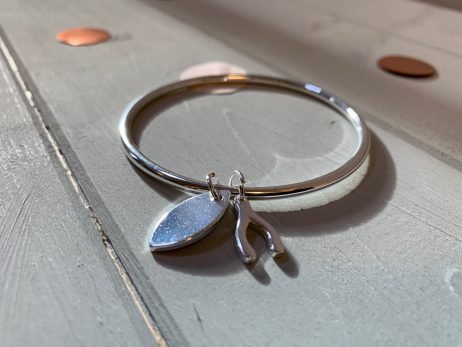 Symbology Happy Birthday Silver Plated Bangle with Wishbone