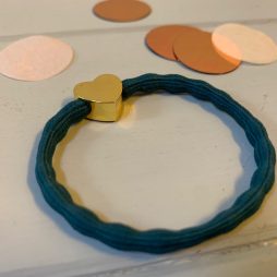 Lupe Heart Charm Stackable 2 in 1 Hair Tie Bracelet - Teal Gold Wristee