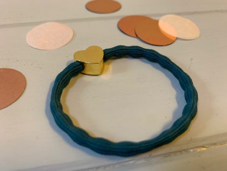 Lupe Heart Charm Stackable 2 in 1 Hair Tie Bracelet - Teal Gold Wristee