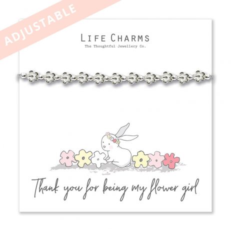 Life Charms Rosey Rabbit THANK YOU FOR BEING MY FLOWER GIRL – Adjustable Silver Bracelet