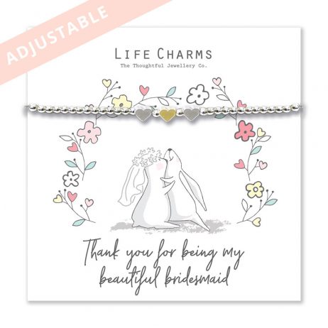 Life Charms Rosey Rabbit THANK YOU FOR BEING MY BEAUTIFUL BRIDESMAID – Adjustable Silver Bracelet
