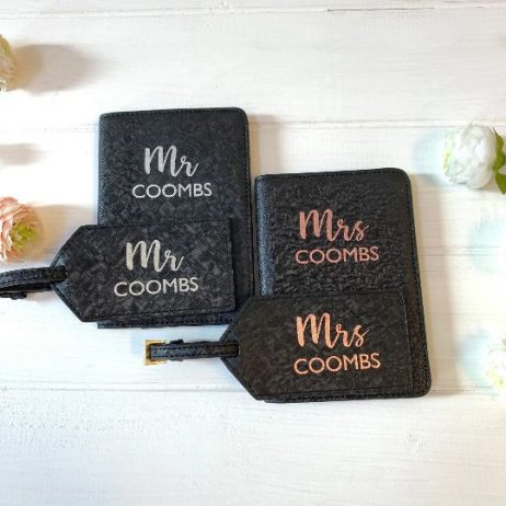 Personalised Passport Cover and Luggage Tag Set, His and Hers Couples Gift