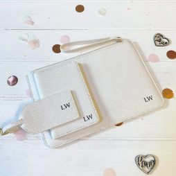 Custom Monogrammed Travel Accessories with Clutch Bag, Passport Cover and Luggage Tag