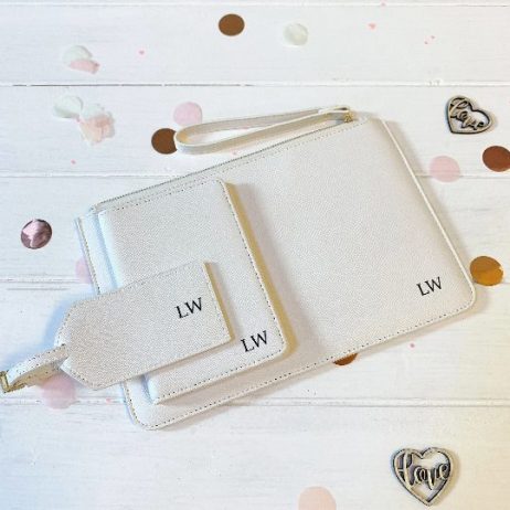 Custom Monogrammed Travel Accessories with Clutch Bag, Passport Cover and Luggage Tag