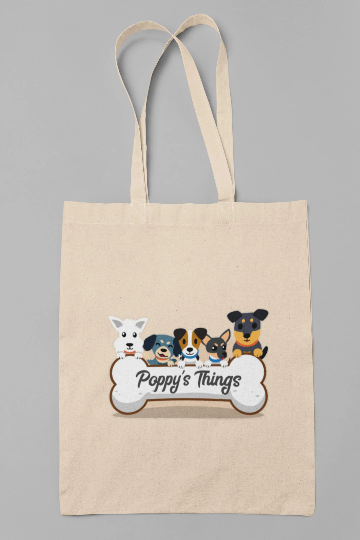 Personalised Dog Tote Bag, Custom Dogs Name Bag, Dog Bag for Life with Dog Bone Design