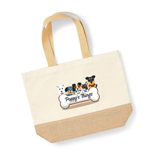 Personalised Dog Medium Jute Bag, Custom Dogs Name Bag, New Puppy Gift with Dog Bone Design