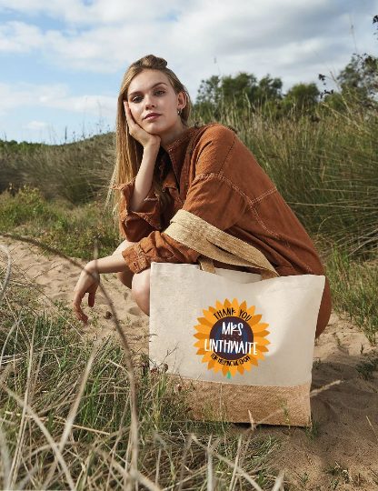 Personalised Thank You Teacher Tote Jute Shopping Bag - Sunflower - Medium