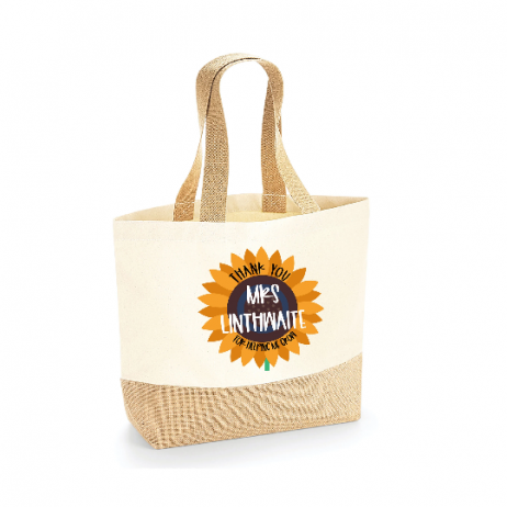 Personalised Thank You Teacher Tote Jute Shopping Bag - Sunflower