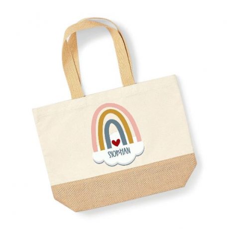 Personalised Tote Jute Bag, Rainbow Personalised Shopping Bag
