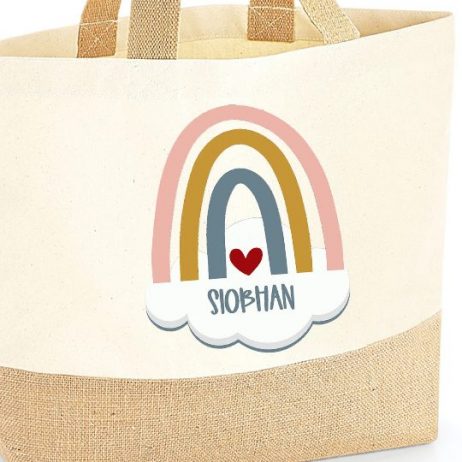 Personalised Tote Jute Bag, Rainbow Personalised Shopping Bag