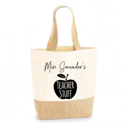 Personalised Teacher Tote Jute Shopping Bag, School Leaving Gift, Gift For Teacher