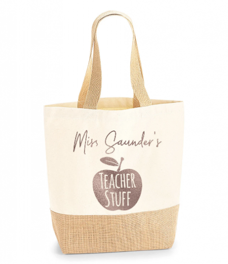 Personalised Teacher Tote Jute Shopping Bag, School Leaving Gift, Gift For Teacher