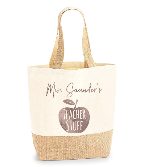 Personalised Teacher Tote Jute Shopping Bag, School Leaving Gift, Gift For Teacher - Medium