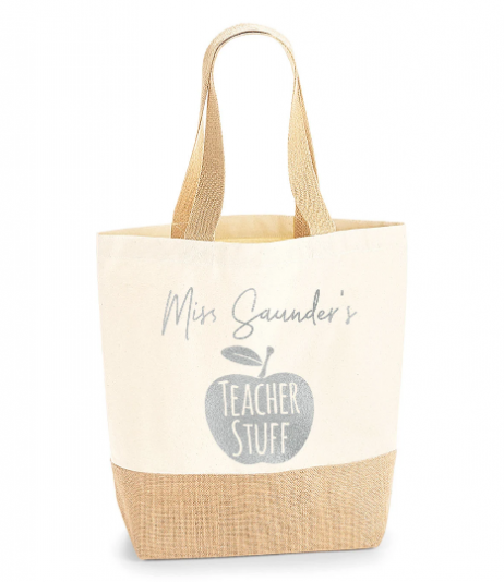 Personalised Teacher Tote Jute Shopping Bag, School Leaving Gift, Gift For Teacher