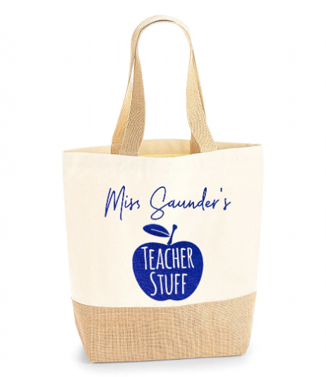 Personalised Teacher Tote Jute Shopping Bag, School Leaving Gift, Gift For Teacher