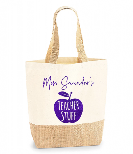 Personalised Teacher Tote Jute Shopping Bag, School Leaving Gift, Gift For Teacher