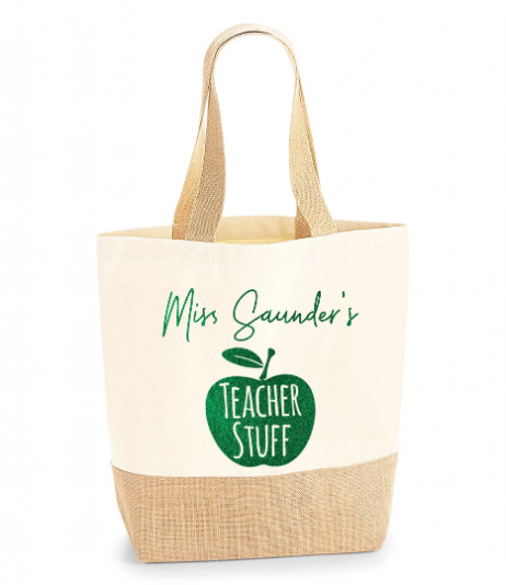 Personalised Teacher Tote Jute Shopping Bag, School Leaving Gift, Gift For Teacher
